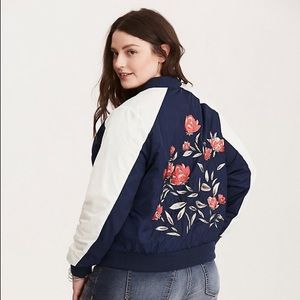 Torrid floral embroidered bomber jacket